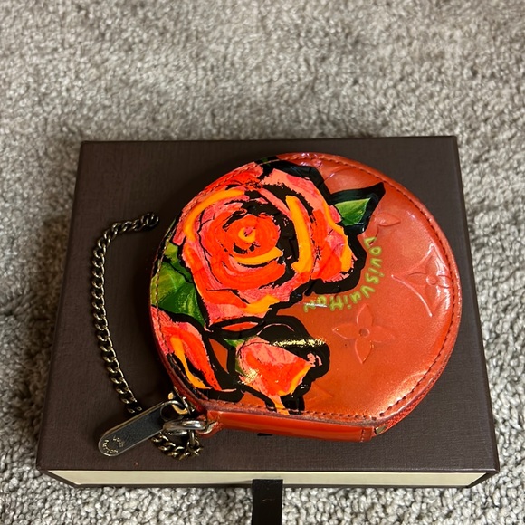 Louis Vuitton Rare Stephen Sprouse Orange Sunset Vernis Roses Coin Purse - Picture 1 of 11